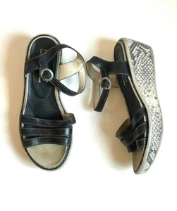 Neiman Marcus Joseph Seibel black strappy platform wedge comfort sandal US 7.5 - Photo 1/3