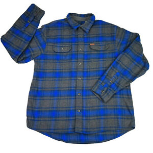 Orvis Mens Flannel Shirt Jacket Size XXL 2XL Blue Gray Plaid Heavyweight Fleece