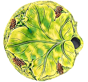 Antique Victorian Majolica Plate Wall Plaque Large 12" Grape Leaf w/Fruit - Picture 1 of 13