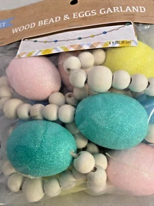 NEW Easter Wood Bead & Egg Garland 6FT. - Bohemian Farmhouse @125 - Picture 1 of 4