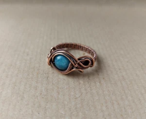 Oxidised Copper and Kyanite Wire Wrapped Ring Handmade - Picture 1 of 17