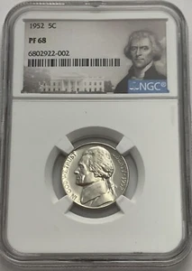 1952 NGC PF68 Proof Thomas Jefferson Nickel 5c Portrait Label - Picture 1 of 3