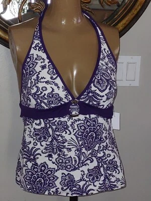 Chaps by Ralph Lauren Halter Tankini Swim Separates Sz 6 Black/White Floral - Изображение 1 из 4