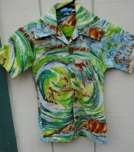 VINTAGE BOYS 70'S OP SURF PRINT HAWAIIAN SHIRT SZ YTH 12 COTTON BY OCEAN PACIFIC - Picture 1 of 4