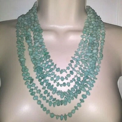 Necklace 8 strand Aventurine Natural Polished Amazonite Statement Handcrafted  Foto 1 de 4