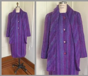 Vintage Riel 1980 Mohair lila Fuchsia volle Länge Mantel Schal Größe L/XL 14/16 - Bild 1 von 20