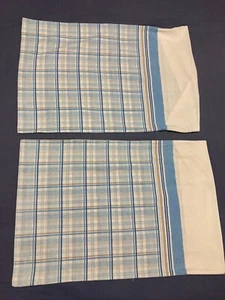 Vintage Pillowcase Set x2 Standard Size 45x66cm White Blue Stripe 1980s - Picture 1 of 1