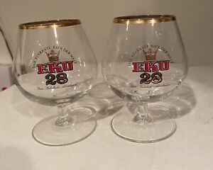 2 Vintage Eku Beer Glasses Germany Austria Gold Rim Small Bar