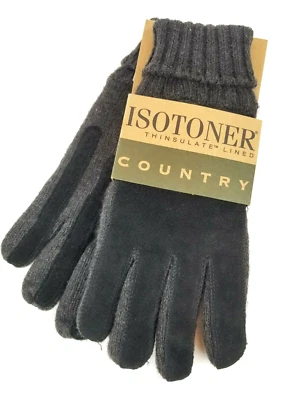ISOTONER Country Knit Lined Black Leather Gloves - OSFA - Изображение 1 из 4