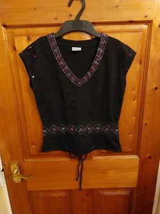 Tammy TOP Black With Beaded And Sequinned Details Tie at The Back Height 158cm. - Picture 1 of 7
