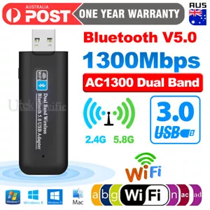 1300Mbps USB 3.0 Wireless WiFi Receiver Bluetooth Adapter 5GHz Dual Band Dongle - Picture 1 of 8