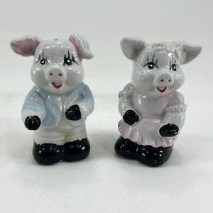 Vintage Piggy Salt and Pepper Shakers Ceramic Girl and Boy Lot of 2 - Picture 1 of 11