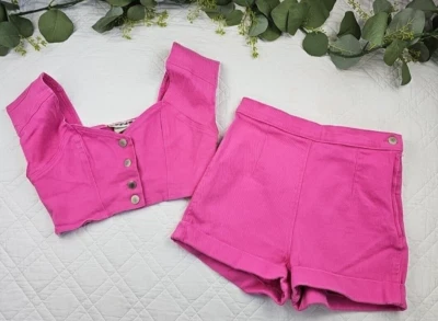 VTG Jou Jou Womens Pink Barbie High Rise Crop Top Set Size M Sweetheart Foto 1 de 4
