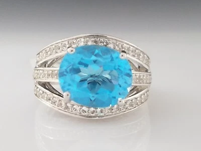 Anel de prata esterlina topázio azul e branco corte oval e redondo natural 4,60 ctw - Imagem 1 de 4