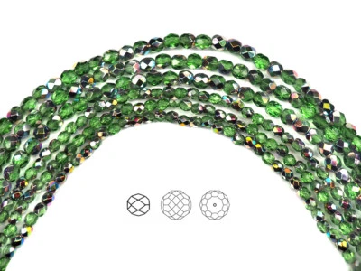 Czech Fire Polished Round Faceted Beads Peridot Vitrail 16" green 3mm 4mm 6mm 8m - Image 1 of 4