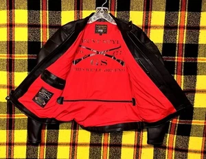 Vanson Leather Motorcycle Jacket Size M Full Zip Front Black Red Liner Rare - Picture 1 of 15