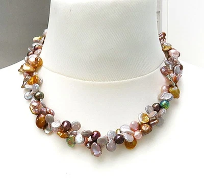 Perlen Kette Keshi Perlenkette Süßwasser Coinperlen Unikat Collier handmade 5661 - Bild 1 von 4