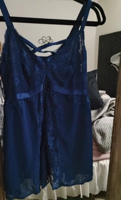 Torrid Size 1 Blue Strappy Babydoll With Crystal Detail Nwot Lace Plus Lingerie - Image 1 of 3