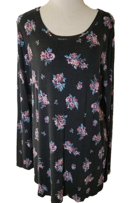 Top túnica Maurices 24/7 XL negro rosa floral rosas pulóver parches de gamuza 3875 Foto 1 de 4