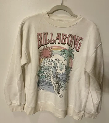 Y2K Billabong Graphic Pullover Hoodie Skeleton Print White Women's Size L - Image 1 of 3