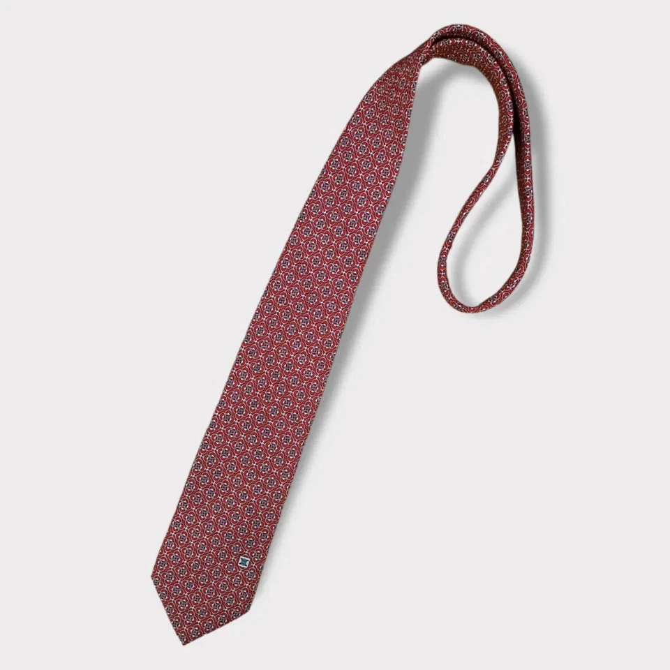 CELINE Red Geometric Silk LUXURY Tie SPAIN  Foto 1 de 3