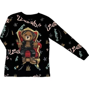 HUSTLE Hug Life Gangster Teddy Bear Black Long Sleeved T-Shirt Youth Size M - Picture 1 of 9