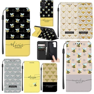 Stand Wallet Leather For Samsung Galaxy S23 S22 S24 Personalised Phone Bee Cover - Picture 1 of 100