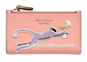 NEW Kate Spade Safari Small Slim Bifold Wallet Monkey Rococo Pink Leather