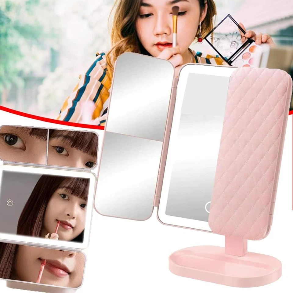 SPECCHIO TRUCCO CON TOUCH LUCI LED DA TAVOLO MIRROR ILLUMINATO ROTAZIONE 360°