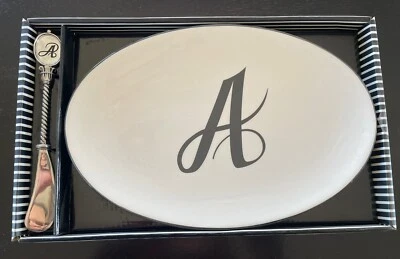 MudPie Ceramic Cheese Tray and Spreader, Initial “A” - NEW IN BOX - Image 1 of 3