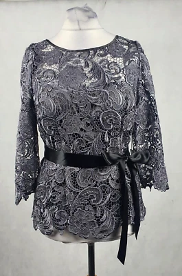 Adrianna Papell Lace Illusion Top Charcoal Grey Size UK 16 Rrp £137 BOX1 AA 04 - Image 1 of 4