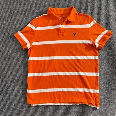 Camisa Polo American Eagle Outfitters Para Hombres XL Rayas Calce Atlético Naranja Preppy Foto 1 de 4