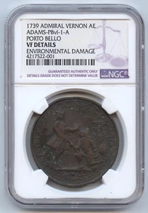 Panama 1739 Admiral Vernon Medal (#1405) Porto Bello. Adams-PBvb-1-A. NGC VF - Picture 1 of 4