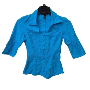 Women’s Gretty Zueger Top Blouse Small Cotton Soutache Embroidery Turquoise Blue - Picture 1 of 9