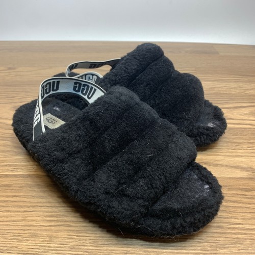 UGG 'Fluff Yeah' sandalo donna nero con plateau e plateau in pelle di pecora taglia 10