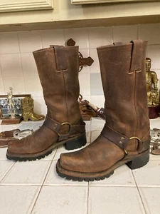 FRYE AMERICANA BROWN HARNESS SQUARE TOE MOTOR BIKER BOOTS 6 M VINTAGE DISTRESSED - Picture 1 of 22