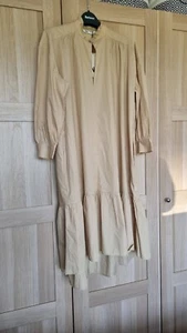 BNWT Zara Ruffle Hem Sand Oversized Dress Button Up Shirt Cottagecore Prairie S - Picture 1 of 15