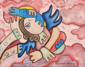 ANGEL Original Acrylic Painting 11 x 14 Cubism Spiritual Warfare Artist KSams - Picture 1 of 5