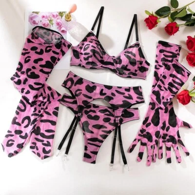 Conjunto de calcinha sutiã feminino com meias luvas conjunto de ligas lingerie sexy bodysuit - Imagem 1 de 4