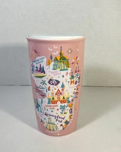STARBUCKS PINK DISNEYLAND PARK EXCLUSIVE CERAMIC TRAVEL TUMBLER 12oz WHITE LID - Picture 1 of 18