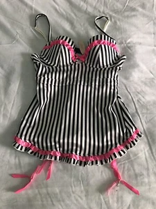 Victoria Secret Sexy Little Things Collection  Black White Strip Lingerie Sz 34C - Picture 1 of 11