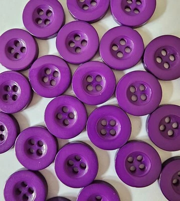 25 Purple Buttons Four Hole Round Shape Resin Size 13mm Ideal Baby Clothes - Image 1 of 2