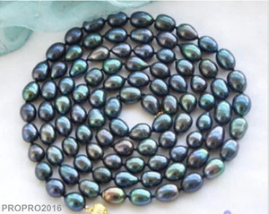 8-9mm Tahitian Black Natural Freshwater Baroque Pearl Necklace Long 34" - Picture 1 of 6