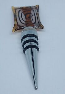 Vintage Murano Art Deco Collection Abstract Glass Wine Bottle Stopper Multicolor