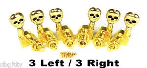 Gold Skull Electric Guitar Tuners/Machine Heads: 6pcs. 3 Left/3 Right    - Picture 1 of 3