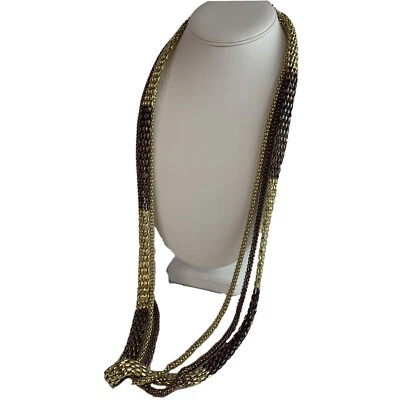 Collar Style&Co Tres Hilos Tono Dorado Marrón Largo CADENA MALLA Nuevo $30 Foto 1 de 4
