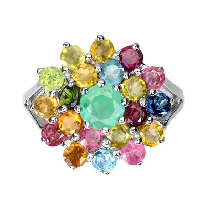 Anillo de plata 925 de verano redondo esmeralda 6 mm turmalina piedras preciosas joyería tamaño 8 Foto 1 de 4