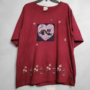 Bobbie Brooks Übergröße T-Shirt Katze Herz Blumen Cottagecore Y2K rot 22W 24W - Bild 1 von 7
