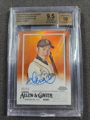🌟2020 Allen & Ginter Chrome Orange Refractor #/15 Ichiro Suzuki BGS 9.5 AUTO-10 - Image 1 of 2