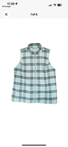 J.JILL Light Blue Plaid Flannel Fleece Lined Puffer Vest Size S - Women's - Picture 1 of 5